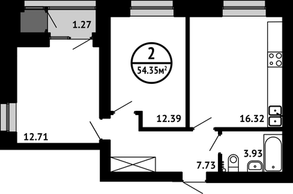 Квартира 54,4 м², 2-комнатная - изображение 1