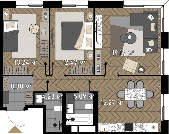 77,8 м², 3-комнатные апартаменты 38 475 580 ₽ - изображение 1