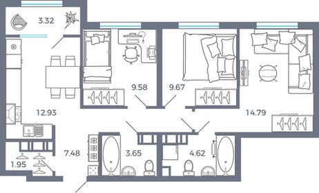 Квартира 68 м², 3-комнатная - изображение 1