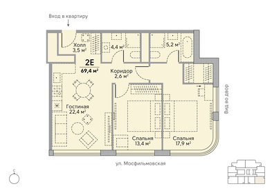 68,5 м², 2-комнатная квартира 44 390 000 ₽ - изображение 1
