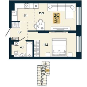 43,9 м², 2-комнатная квартира 4 490 000 ₽ - изображение 132
