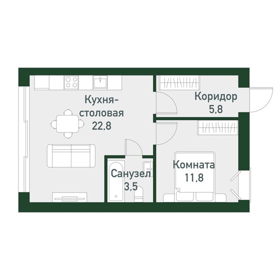 42,3 м², 1-комнатная квартира 6 200 000 ₽ - изображение 1