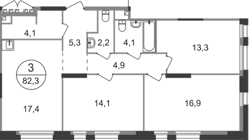 Квартира 82,3 м², 3-комнатная - изображение 1