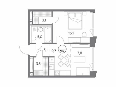 Квартира 48,3 м², 1-комнатная - изображение 1