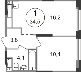 Квартира 34,5 м², 1-комнатная - изображение 1