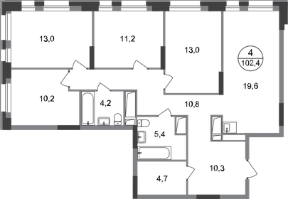 Квартира 102,4 м², 4-комнатная - изображение 1