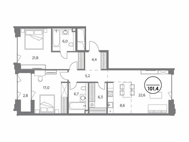 Квартира 101,4 м², 2-комнатная - изображение 1