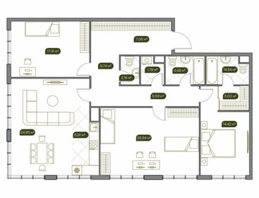 Квартира 129,8 м², 3-комнатная - изображение 1