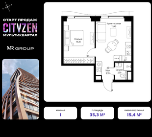 35,5 м², 1-комнатная квартира 15 492 200 ₽ - изображение 112