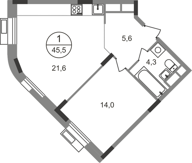 45,5 м², 1-комнатная квартира 12 972 588 ₽ - изображение 1