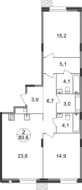 Квартира 80,6 м², 2-комнатная - изображение 1