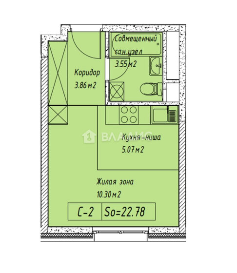22,8 м², апартаменты-студия 6 400 000 ₽ - изображение 1