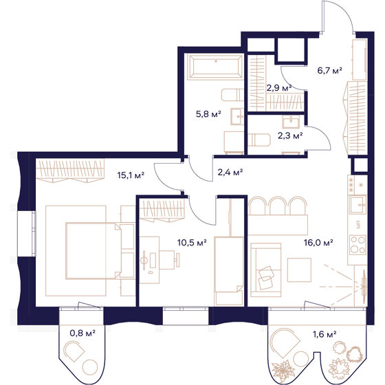 64,1 м², 2-комнатная квартира 33 147 400 ₽ - изображение 1
