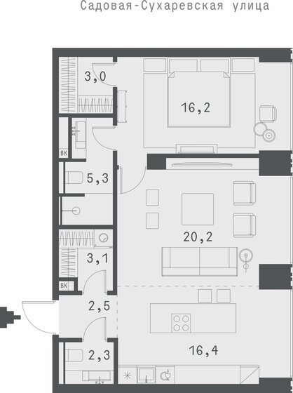 68,5 м², 1-комнатная квартира 93 049 648 ₽ - изображение 1