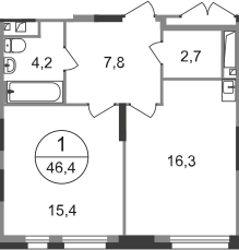 Квартира 46,4 м², 1-комнатная - изображение 1