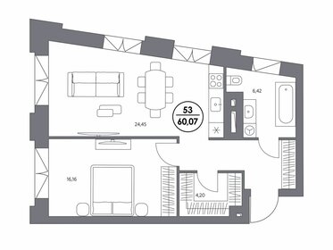 57,4 м², 1-комнатные апартаменты 62 243 280 ₽ - изображение 7