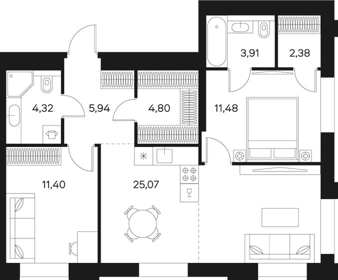 68,8 м², 3-комнатная квартира 27 398 500 ₽ - изображение 1