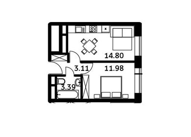 Квартира 33,3 м², 1-комнатная - изображение 1