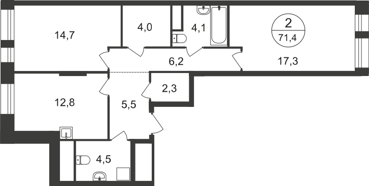 71,4 м², 2-комнатная квартира 15 185 435 ₽ - изображение 51