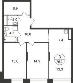 Квартира 75,2 м², 3-комнатная - изображение 1