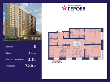 Квартира 72,9 м², 3-комнатная - изображение 1