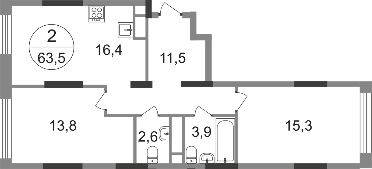 63,5 м², 2-комнатная квартира 16 065 889 ₽ - изображение 46