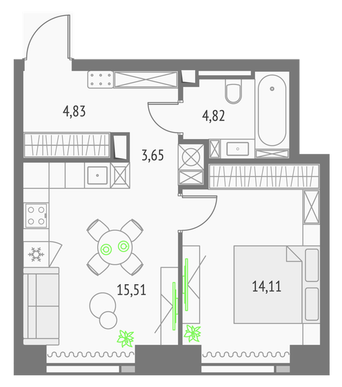 42,9 м², 1-комнатная квартира 22 327 072 ₽ - изображение 1
