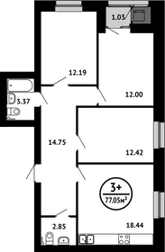 Квартира 77,1 м², 3-комнатная - изображение 1