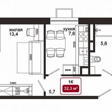 Квартира 32,3 м², 1-комнатная - изображение 2