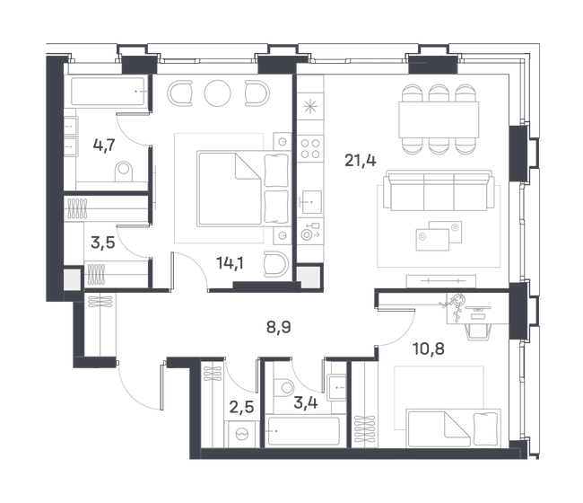 69,3 м², 2-комнатная квартира 28 696 874 ₽ - изображение 1