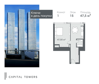 Квартира 47,5 м², 1-комнатная - изображение 1