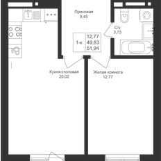 Квартира 51,9 м², 1-комнатная - изображение 3