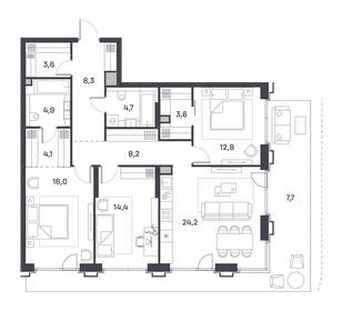 Квартира 112,5 м², 3-комнатная - изображение 1