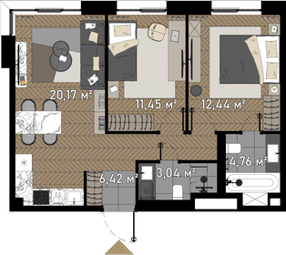 46,8 м², 2-комнатные апартаменты 23 900 000 ₽ - изображение 112