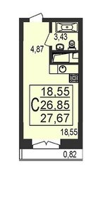 Квартира 27,7 м², студия - изображение 1