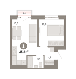 Квартира 35,8 м², 1-комнатная - изображение 1