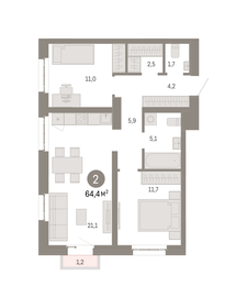 64 м², 2-комнатная квартира 20 820 000 ₽ - изображение 12