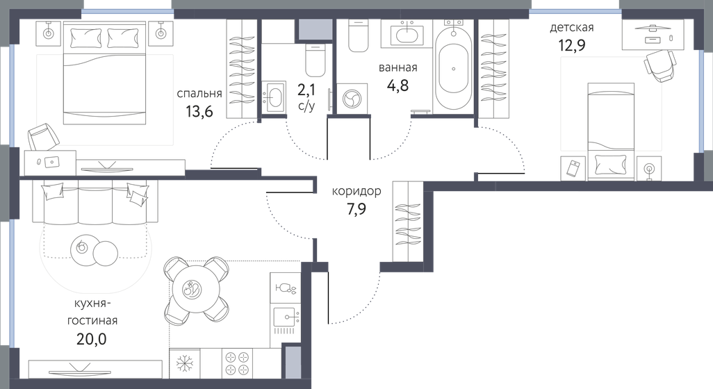 62,2 м², 3-комнатная квартира 21 269 414 ₽ - изображение 17