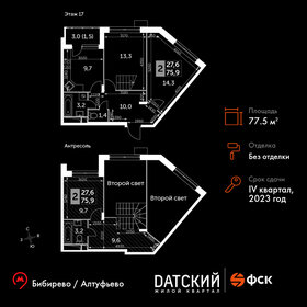 Квартира 77,5 м², 2-комнатная - изображение 1