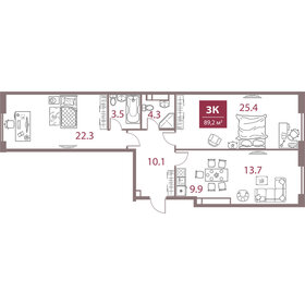 Квартира 89,3 м², 3-комнатная - изображение 1