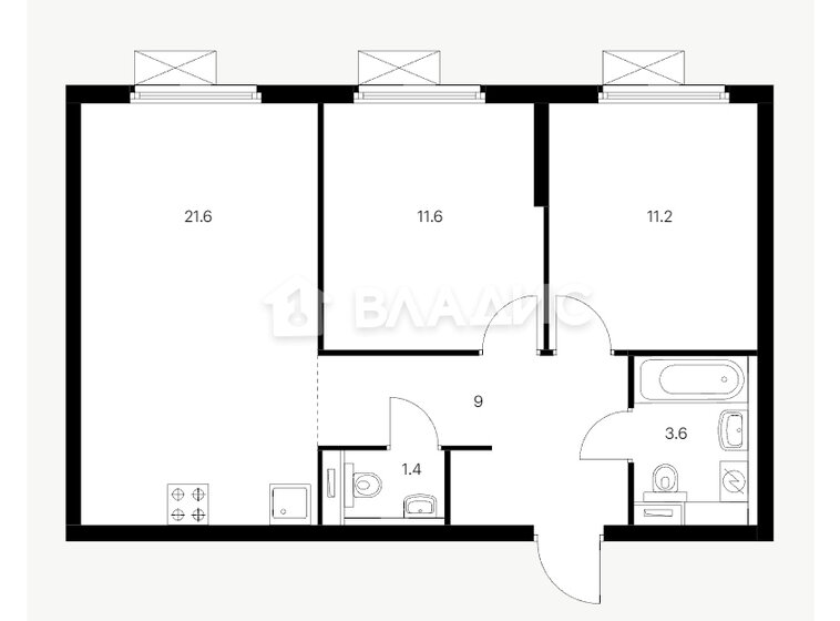 58,3 м², 2-комнатная квартира 16 799 000 ₽ - изображение 1