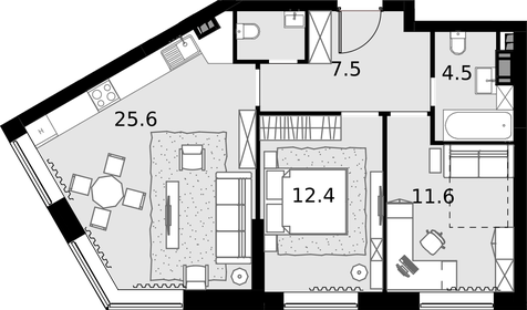 Квартира 64,1 м², 2-комнатные - изображение 1
