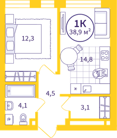 Квартира 37 м², 1-комнатная - изображение 1