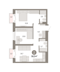 58,6 м², 2-комнатная квартира 19 340 000 ₽ - изображение 76