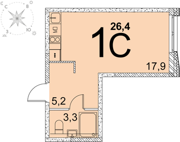 Квартира 26,4 м², студия - изображение 1