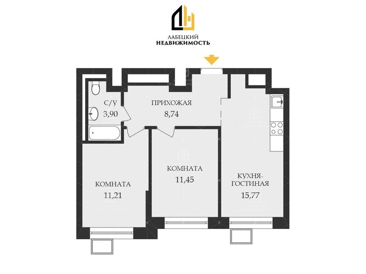 51,7 м², 2-комнатные апартаменты 11 749 999 ₽ - изображение 1