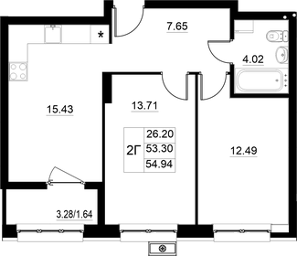 Квартира 54,9 м², 2-комнатная - изображение 1