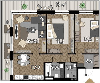 96,2 м², 3-комнатная квартира 41 606 500 ₽ - изображение 91