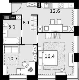 Квартира 52,9 м², 2-комнатные - изображение 1