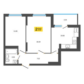 Квартира 51,4 м², 2-комнатная - изображение 1